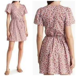 Madewell Fiore Floral Short Sleeve Cotton Wrap Dress SMALL